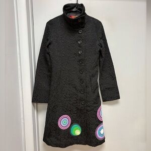 Desigual Black Embroidered Coat – Size 38 (US XS)